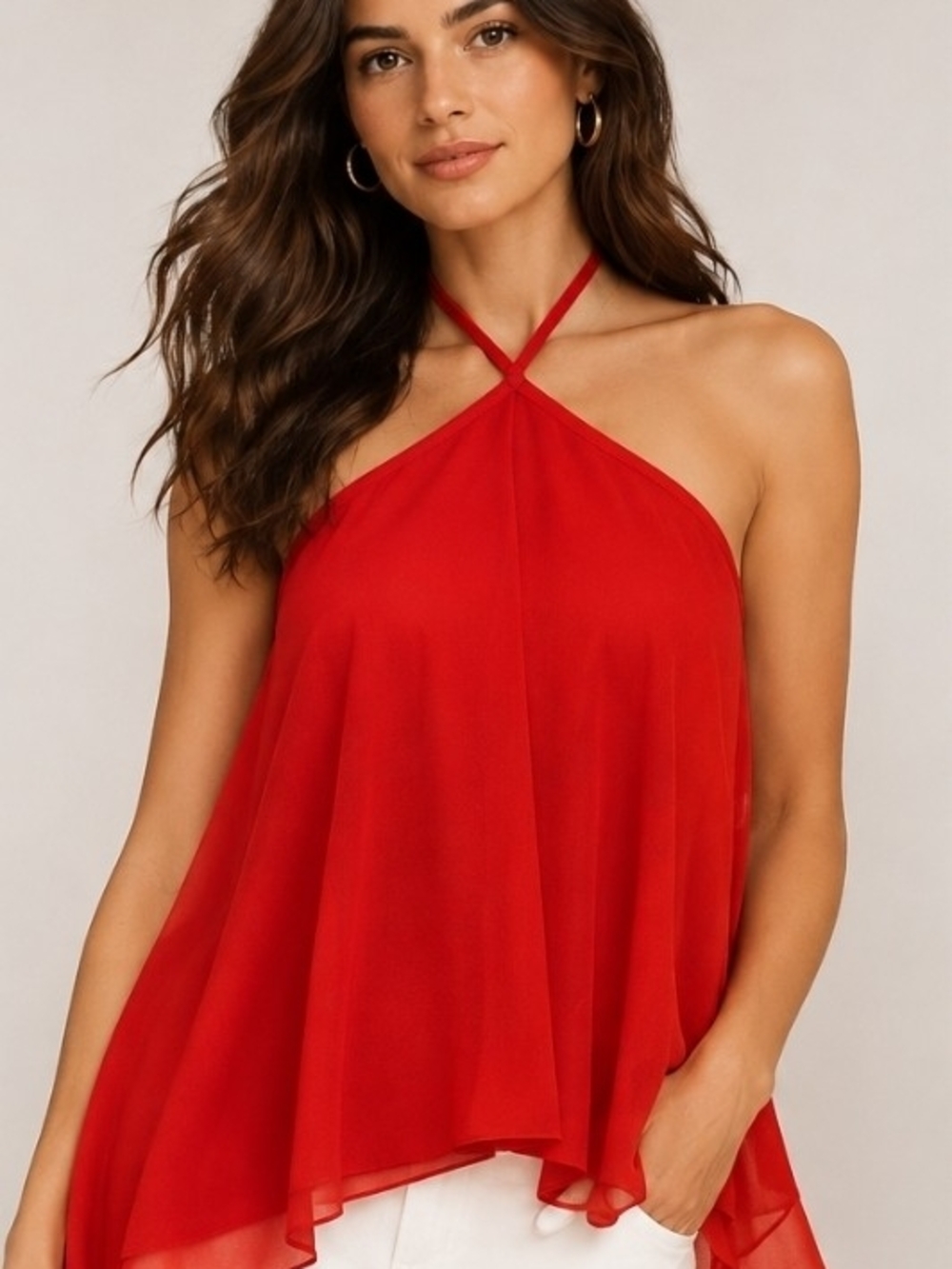 Alice + Olivia Red Halter Neck Flowing Top – Size Large